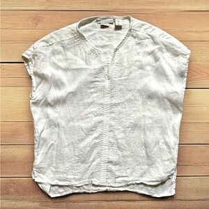 House of Harlow 1960 100% Linen Embroidered Boxy White Top Size Small